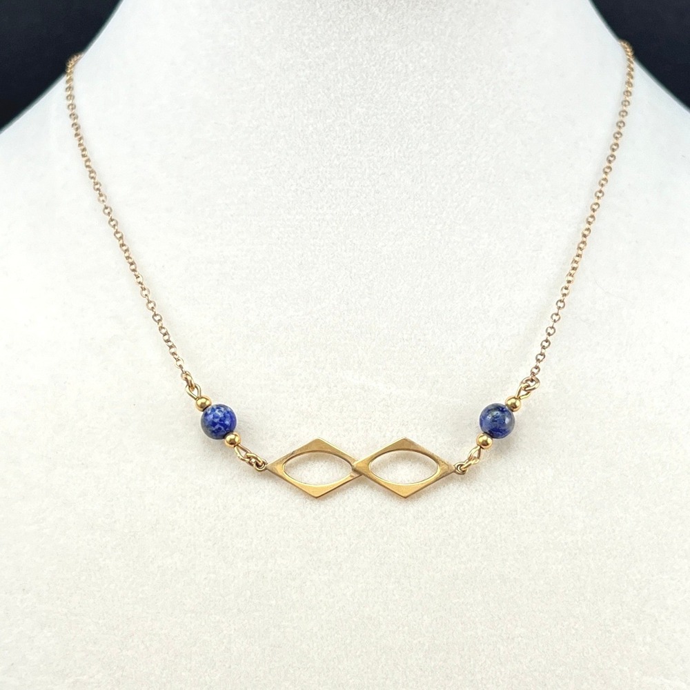 Vintage Gold Filled Necklace Blue Lapis Lazuli Beads Geometric 12KT GF 15.5"